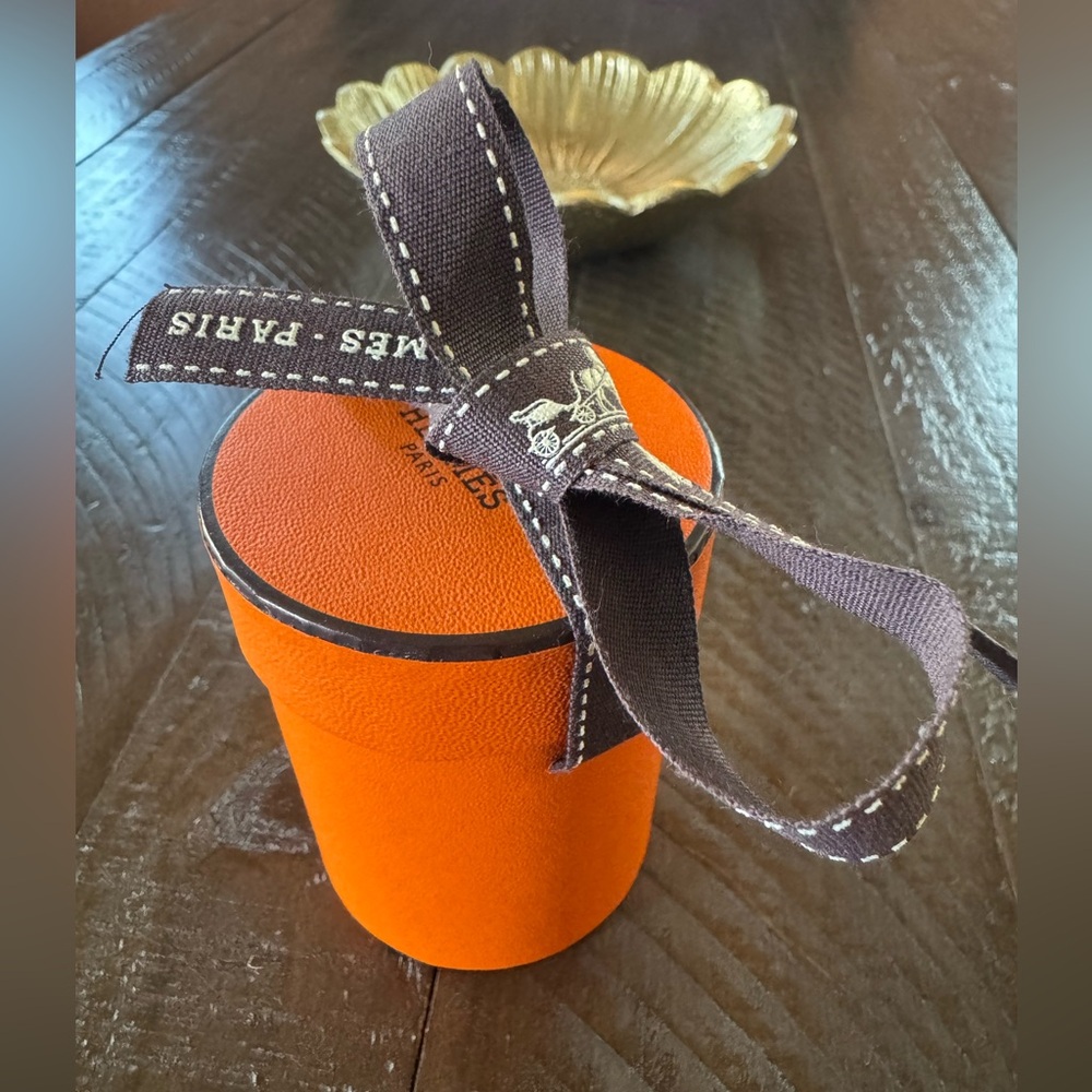 Authentic Hermès Orange Scarf Gift Box with Brown Ribbon attached